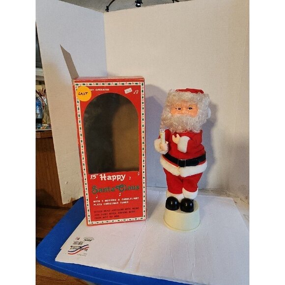 Vintage Battery Operated Happy Christmas Santa Claus Lighted Motion Musical 15" - Picture 1 of 9